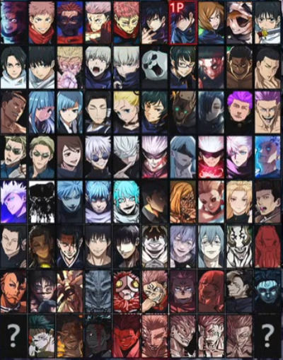 Jujutsu Kaisen Mugen V9 character select screen - 78 fighters full roster