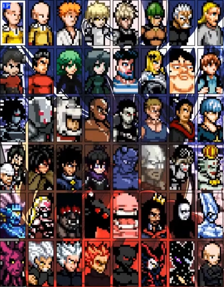 One Punch Man Mugen character select screen - full roster